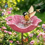 Vogeltränke Stehend, 2026 Neue Blumen Gartenstecker Bienentränke Metall, Winterfester Insektentränke Garten, Vogelfutterhaus Gartenfiguren & Gartenstatuen Gartendeko für Draußen (Rosa)