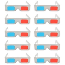 TPFNet 3D-Brille Anaglyphenbrille Rot/Cyan 3D Brille zum Ansehen von Filmen, 3D-Kino Brille – Material: Karton – Farbe: Weiß – 10 Stück weiß