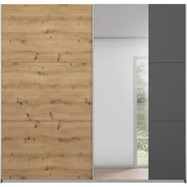 Rauch Schwebetürenschrank RAUCH "Kleiderschrank Garderobe TOPSELLER AURELIO mit 3 Ausstattungsvarianten", grau (graumetallic, eiche artisan), B:218cm H:210cm T:59cm, Holzwerkstoff, Schränke, Schwebetürenschrank, 3 verschiedene Ausstattungsvarianten Griffe aus