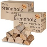 Brennholz Gemischt Kaminholz 5-500 kg Buche Eiche Birke Kiefer Fichte Holz Für Ofen und Kamin Kaminofen Feuerschale Grill Feuerholz 25 cm Wood Kammergetrocknet Flameup, Menge:50 kg