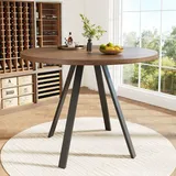 Flieks Runder Esstisch Esszimmertisch, Küchentisch mit Metallbeinen, Arbeitstisch Schreibtisch Gartentisch Eisenbeinen, 80x80x75 cm, Walnussfarbe - Braun