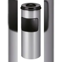 Proregal Runder Kombiascher mit feuerlöschendem Oberteil | 30 Liter, HxØ 64,2x24,3cm | Silber, Kopfteil Schwarz