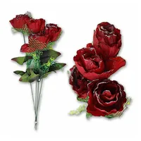 BEMIRO 4 Stück Rose Plastik dunkelrot mit Glitzer und