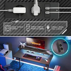 Five Stars Five Stars® Gaming Schreibtisch - Computertisch - 100x50x75 cm - Gaming-Schreibtisch mit LED-Beleuchtung - Schwarze Carbon