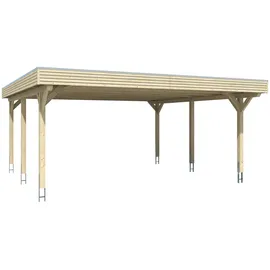 SKANHOLZ Doppel-Carport Spessart 6,11 x 6,04 m lasiert/braun inkl. Regenrinne/Pfostenanker