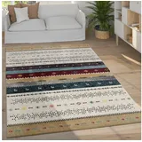 Paco Home Teppich Modern Loribaft Nomaden Muster Gabbeh Optik Beige Creme Meliert 80x150 cm,