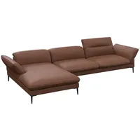 FLEXLUX Ecksofa Salino, Funktionssofa mit Recamiere, Relaxsofa, Ecksofa, Sofa mit Arm- und Kopfteil-Verstellungen, Kaltschaum & Stahl-Wellen braun