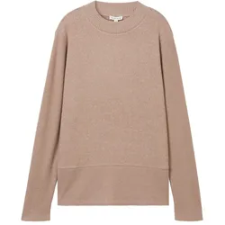 TOM TAILOR Damen Langarmshirt mit Rippstruktur, braun, Uni, Gr. XXL