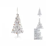 vidaXL Künstlicher Weihnachtsbaum mit LEDs & Kugeln Silbern 150cm PET