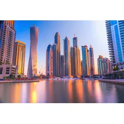 Fototapete PAPERMOON "DUBAI SKYLINE-MARINA EMIRAT CAYAN TOWER MEER KHALIFA", bunt, B:4,00m L:2,60m, Vlies, Tapeten
