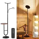 Stehlampe Wohnzimmer Mit Tisch & Leselampe, Platzsparende Led Stehleuchte Dimmbar 3800Lm, 4 Farbtemperaturen, Stehlampe Mit Ablage, Fernbedienung & Touch, 1H Timer, Moderne Standlampe Mit Holzablage