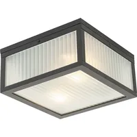 QAZQA Außendeckenleuchte schwarz mit geripptem Glas 2-flammig IP44 -