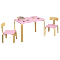 COSTWAY Kindersitzgruppe, Kindertisch mit 2 Kinderstühlen, Holz rosa