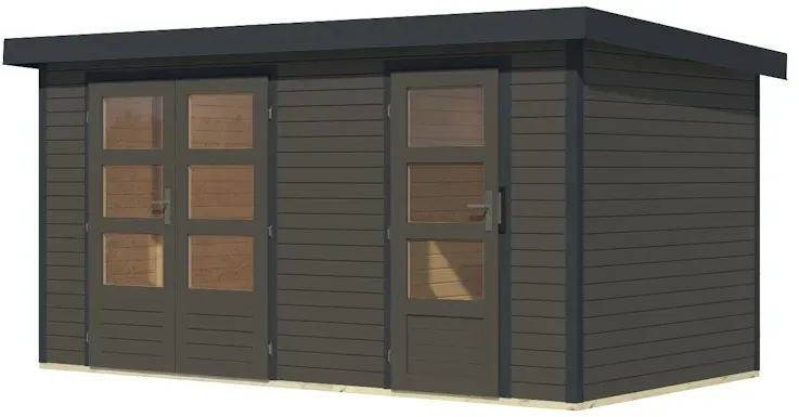Karibu Metall-Holzgartenhaus Hybridhaus Merkur A/B/C/D - 19 mm/0,75 mm - Mittelwandhaus Holz-Ausführung: terragrau Blech-Ausführung: anthrazit 404 x 217 cm (Merkur)