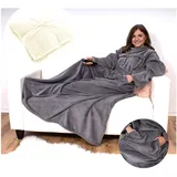 heimtexland ® Kuscheldecke Cashmere Feeling Thermodecke TV Decke mit Ärmeln und Tasche Sofadecke Flauschig Weich Wärmend Typ753 Creme