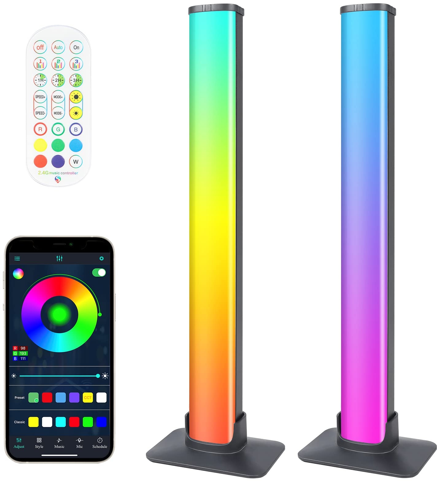 LED Lightbar,2PCS Smart RGB Lampe Dimmable Ambient Light TV Hintergrundbeleuchtung,USB-Betrieb,Musik Sync,Bluetooth, mit App und Fernbedienung für PC Gaming Deko Zimmer Aquarium Deko