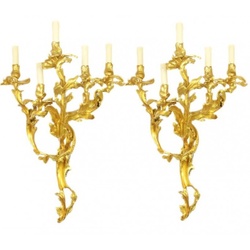 Casa Padrino Barock Bronze Wandleuchten Set Roccoco Gold - Wandlampe Wand Beleuchtung (2 Leuchten)