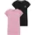 H.I.S. T-Shirt H.I.S "2er Packung Shirts mit modischen Bund für Mädchen", Mädchen, Gr. 152/158, schwarz (schwarz, rosa), Jersey, Obermaterial: 95% Baumwolle, 5% Elasthan, bedruckt, Basic hüftlang, Rundhals, angeschnitten Aufschlag, Shirts T-Shirt, Für TEENS.