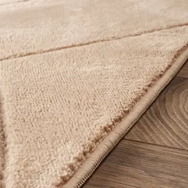 Paco Home Teppich Wohnzimmer Schlafzimmer Kurzflor Boho Skandi Raute 3D Grau Anthrazit 160x220 cm Beige