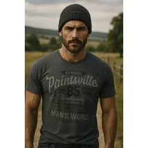 MAN'S WORLD T-Shirt MAN'S WORLD, Herren, Gr. 4XL (68/70), grau (dunkelgrau), Single Jersey, Obermaterial: 100% Baumwolle, bedruckt, normal, Rundhals, Shirts T-Shirt, Kurzarm, mit stylischem Print, Rundhalsausschnitt, aus Baumwolle, Topseller