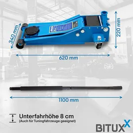 BITUXX Hydraulischer Rangierwagenheber 3T extra flach Wagenheber hydraulisch 3 Tonnen Hubhöhe von 8 cm bis 51 cm inkl. Gummiauflage und mit 2