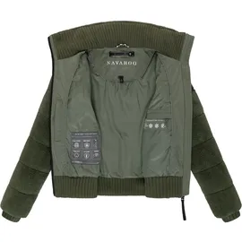 Navahoo Damen Teddy-Fleecejacke warme Winterjacke Plüschjacke mit Rippstrickdetails Schneepuder 14 Olive Leaf Gr. XL - XL