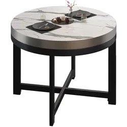 BO | Bistro Tisch | Ø80xH54cm | 50mm | Edelstahl Rand | Weiß Marmor/ Schwarz