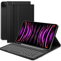 JANOLTY Hülle mit Tastatur für iPad Pro 11" 2022/2021/2020/2018 & iPad Air 5 2022 & iPad Air 4 2020 10.9 Zoll, QWERTZ Kabellose Beleuchtete Bluetooth iPad Air 5/4 Tastatur Schützhülle, Schwarz