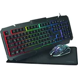 Maus (800-2400dpi - beleuchtet) & Tastatur mit atemberaubender Metalloberfläche + Regenbogen LED-Hintergrundbeleuchtung & Gaming Mauspad (35x25cm) - Bunt