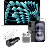 Apple Mobile-Bundle: iPhone 16, MacBook Air 13\ , AirPods 4, Intenso W40CC GaN, VOLTCRAFT USB-C Ladegerät fürs Auto, ESR