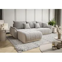 Fun Möbel Ecksofa Sofa Schlafsofa AKITA Stoff Monolith, inkl. 3 Zierkissen, inkl. Bettkasten grau