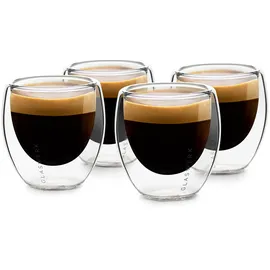 Klarstein GLASWERK doppelwandiges Espressotassenglas (4 x 70 ml) Design-Kaffeetasse - Espressotassen, doppelwandige Tasse, transparenter Becher, spülmaschinenfeste Espressotasse, Kaffeetasse