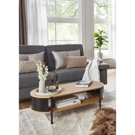 Haku-Möbel Couchtisch Eiche Metall, Holzwerkstoff, oval, Rundrohr, 54x37x100 cm, Wohnzimmer, Wohnzimmertische, Couchtische