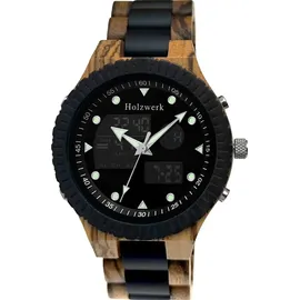 Holzwerk Germany Holzwerk HALLSTADT Designer Digital Analog Uhr mit Datum, schwarz,