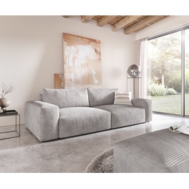 DeLife Big-Couch Lanzo XL Cord Silbergrau 270x130 cm mit Hocker