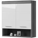 inn.furn Hängeschrank Weiß Hochglanz Grau, 74 cm, 2-türig Shawn
