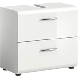Porta Waschbeckenunterschrank weiß Hochglanz Holzwerkstoff, 2 Schubladen, 60x54x32 cm Badezimmer, Badezimmerschränke, Waschbeckenunterschränke
