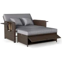 COSTWAY Loungebett, Rattan, 2-Personen, 3 in 1, mit verstellbarer Rückenlehne braun