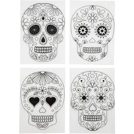 Creativ Company Plastikschrumpfplatten mit Motiven Totenköpfe 10,5 x 14,5 cm 0,3 mm 4 Blatt