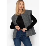 SASSYCLASSY Kurzweste Ärmellose Weste mit Wollstruktur für Damen Cozy Weste im offenem kastigen Schnitt mit Wollstruktur grau S