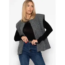 SASSYCLASSY Kurzweste Ärmellose Weste mit Wollstruktur für Damen Cozy Weste im offenem kastigen Schnitt mit Wollstruktur grau S
