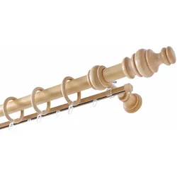 Gardinenstange GARESA "BAROCK", beige (natur), L:600cm Ø:35mm, Holzwerkstoff, Gardinenstangen, rustikale Vorhanggarnitur Holz, verlängerbar, mit Ringe/2 Lauf Gleiter