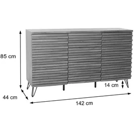 MCW Sideboard MCW-M49, Schrank Kommode Highboard, 3D-Design Staufächer, MDF Metall 85x142x44cm ~ Walnuss-Optik