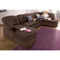 Wohnlandschaft DOMO COLLECTION "Flores auch in Leder-Bezug, B/T/H: 293/180/86 cm, U-Form" Sofas Gr. B/H/T: 293cm x 84cm x 182cm, Microfaser PRIMABELLE-Struktur, Recamiere links, mit Bettfunktion-ohne Federkern, braun (braun/dunkelbraun) wahlweise mit Bettfunktion, Federkern