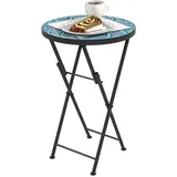 Outsunny Beistelltisch Blau Metall, 35.5x55x35.5 cm Rund wetterfest Balkontisch aus Campingtisch Klapptisch