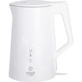 Adler Wasserkocher mit Temperatureinstellung (40-100°C) weiß, LED Touch Dispaly Digital, 2200W, 1,7 Liter 360° Basis - Weiß