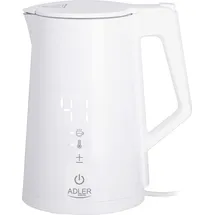 Adler Wasserkocher mit Temperatureinstellung (40-100°C) weiß, LED Touch Dispaly Digital, 2200W, 1,7 Liter 360° Basis - Weiß