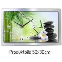 Kreative Feder Funkwanduhr 3D Designer-Wanduhr „Zen Stones“ aus gebürstetem Aluminium (3D-Wölbung; einzigartiges Zwei-Platten-Design; flüsterleises Uhrwerk) grün 50 cm x 30 cm