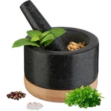 Relaxdays Mörser mit Stößel Granit 8,5 x 14 cm schwarz/natur