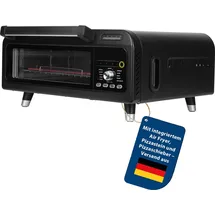 Genius Chef elektrischer Pizzaofen 10 in 1 8 tlg, 400°C, 2000 Watt, integrierter Airfryer, Steakgrill, Pizzastein und Pizzaschieber inklusive, 4 Modi, Warmhalten mit 3-Fach-Verglasung